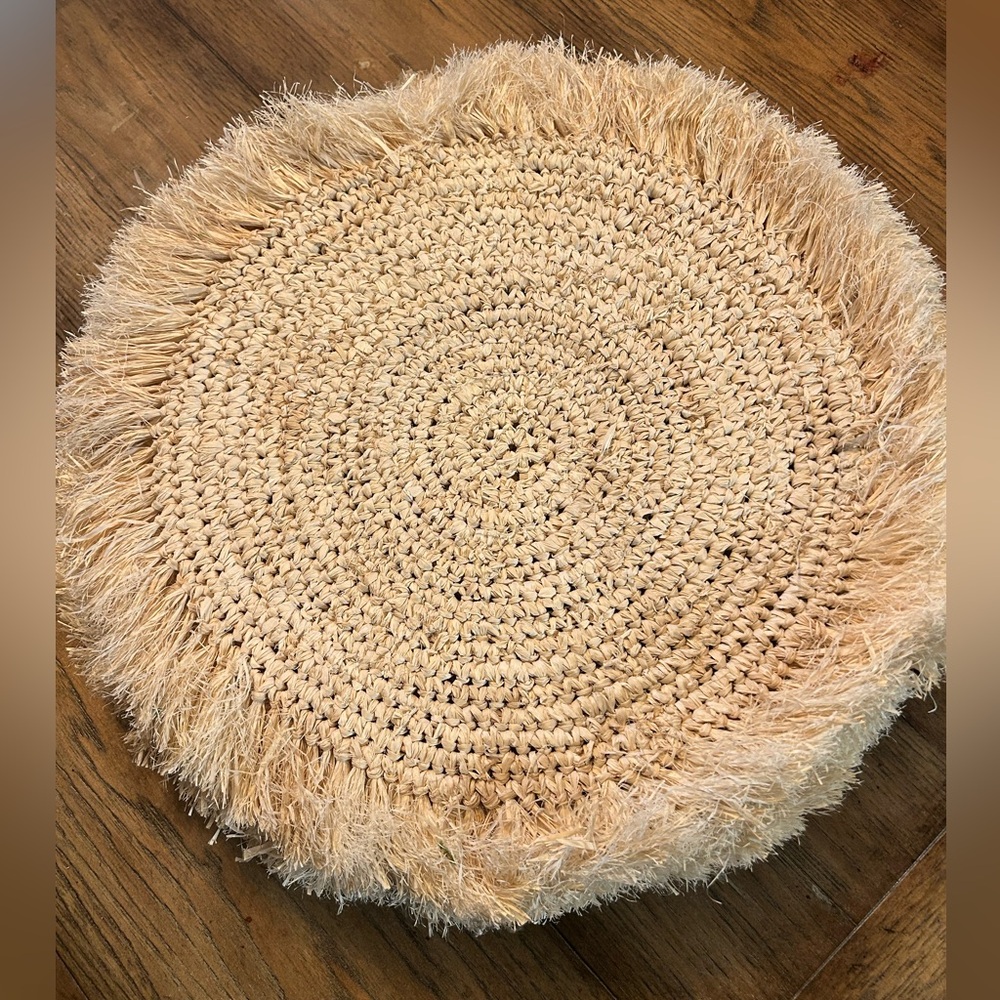Round Woven Straw Fringe Placemat Set of 6